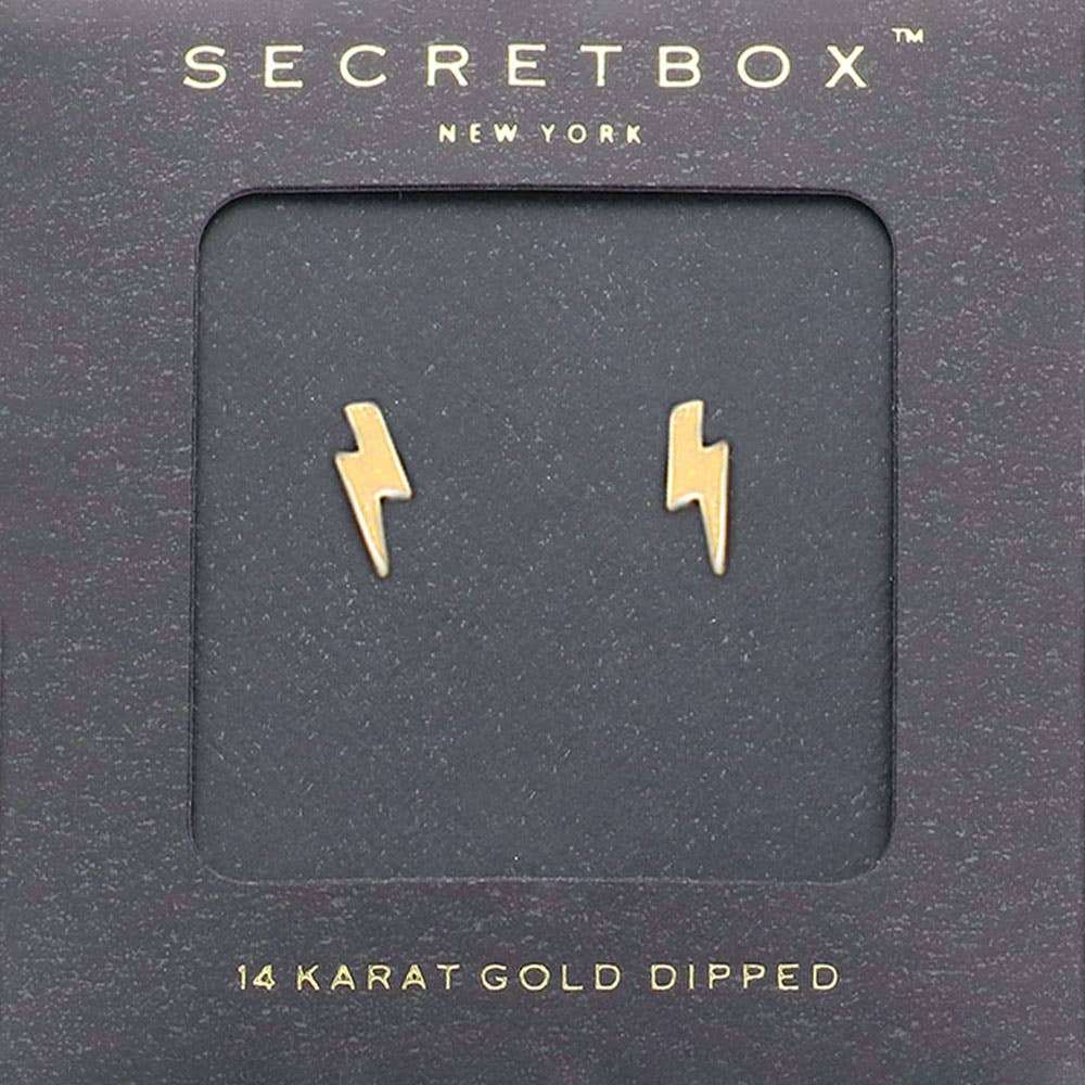 Sensibling Corp. - Wholesale Stud/Post Earrings - SECRET BOX_14K Gold dipped Lightning Bolt Stud Earrings
0