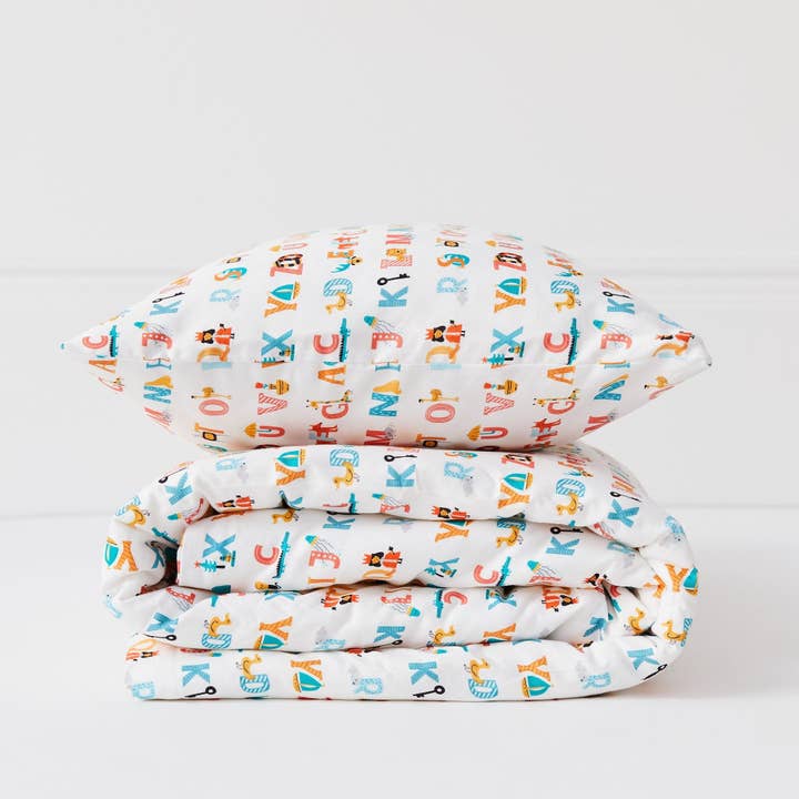 Alphabet Organic Cotton Duvet Cover & Pillowcase for wholesale by Kabode