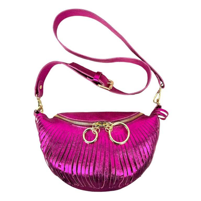 Chenson & Gorett - Vente Sac ceinture – femme - Sac banane en cuir italien brillant pour femme avec franges3