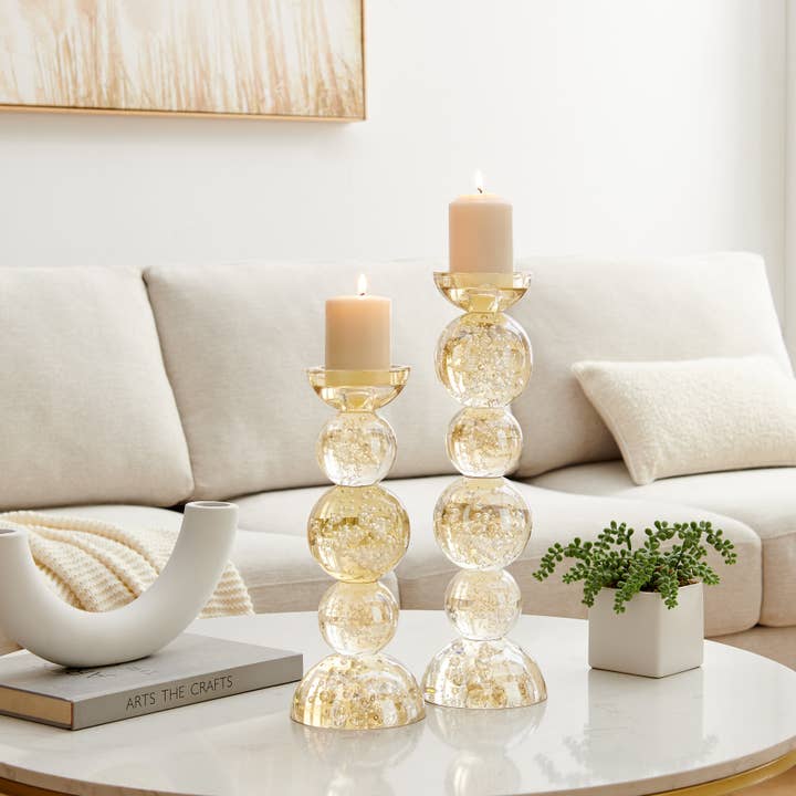 Danya B - Wholesale Candle Holder - Enya Champagne Gold Bubble Glass Orb Candle Holder Set of 25