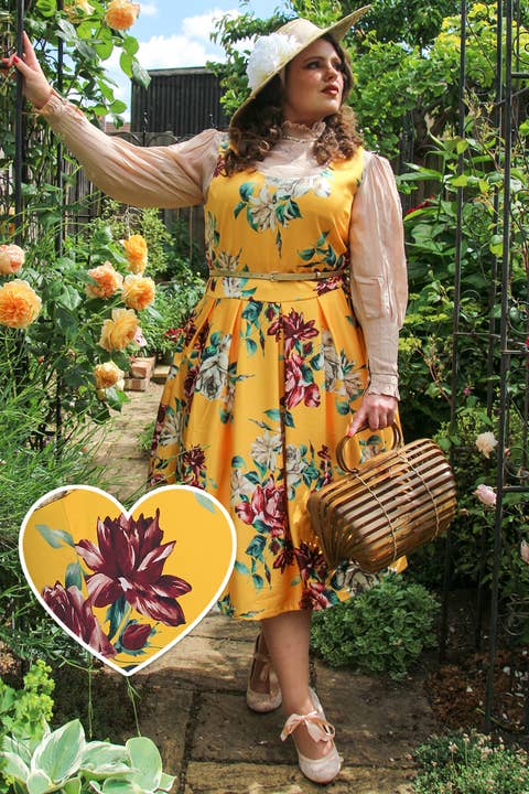 Amanda Swing-Kleid mit Blumen, gelb für den Großhandel von Dolly & Dotty