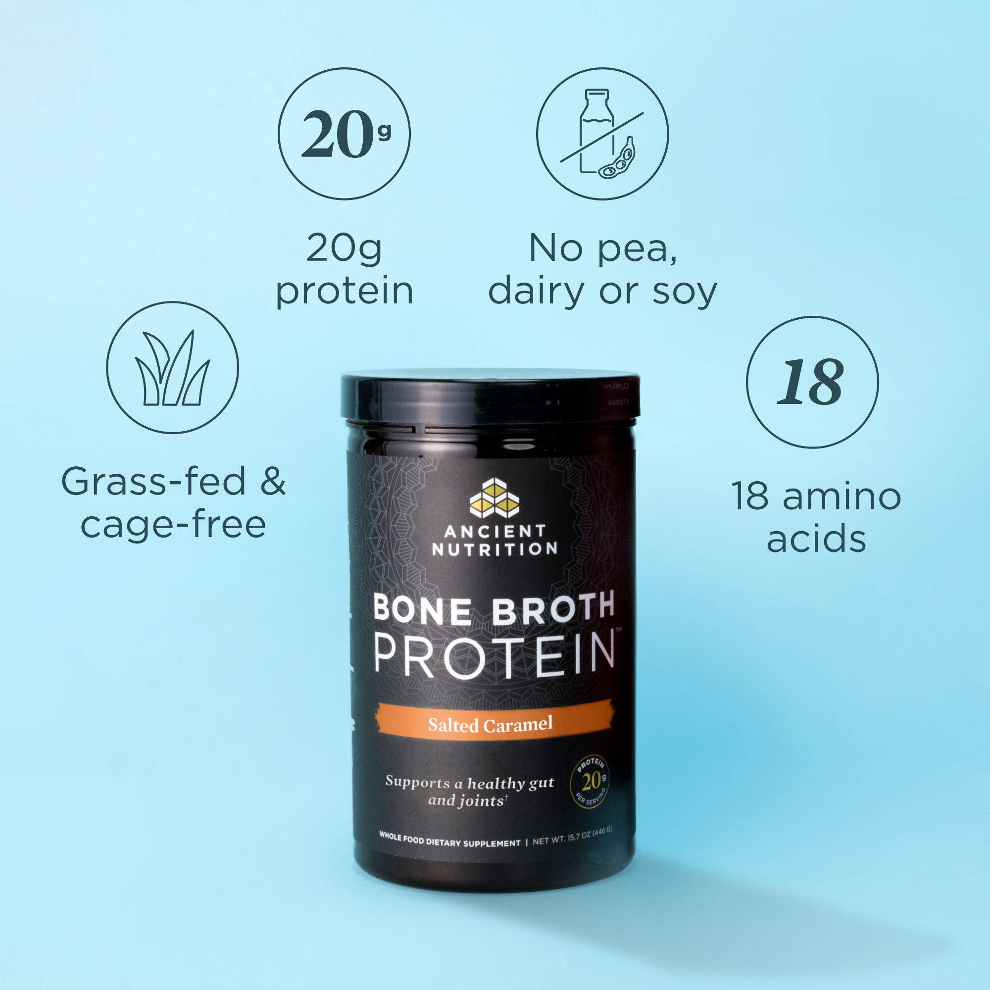Black Bone Broth Protein | Powder Salted Caramel (20 Servings) for wholesale on Faire2