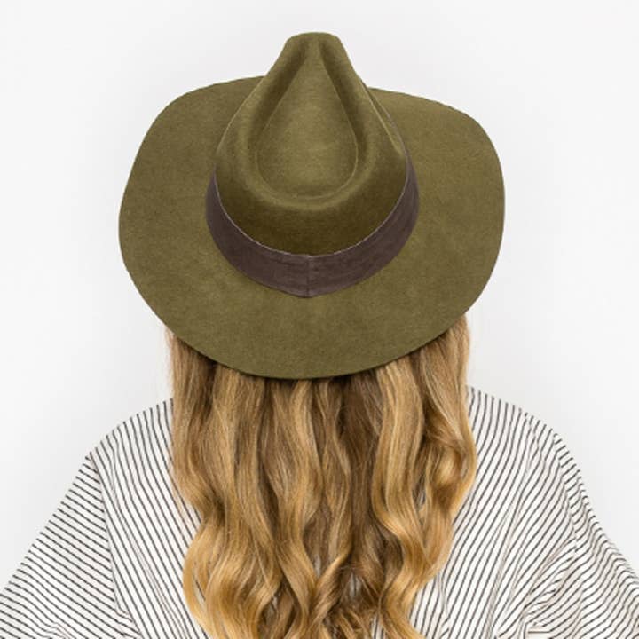 Queens INC - Wholesale Fedora - Women's - Wide-brim Wool Rancher Hat With Velvet -Olive10