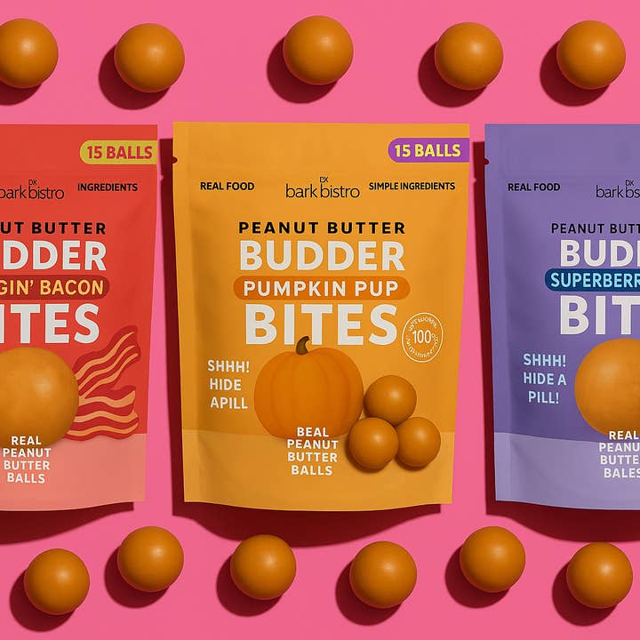 Bark Bistro - Wholesale Pet Treats - Dog - Trio BUDDY BUDDER Bites (4 each sku / 12 pack)4