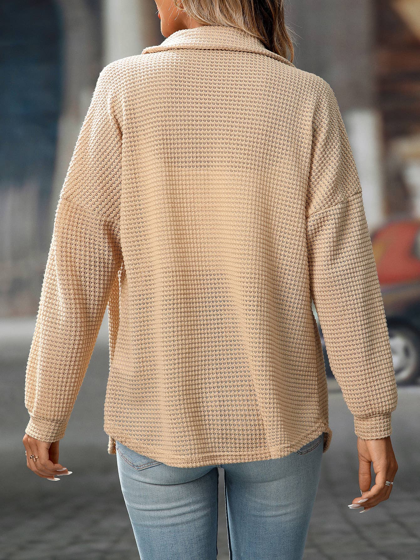 FULL TIME PURCHASE - Wholesale Button Down Shirt - Women's - Waffle Knit Button-Up Casual Loose Shirt7