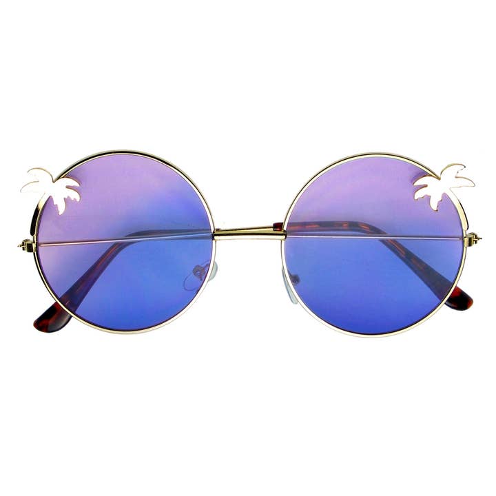 Emblem Eyewear - Wholesale Sunglasses - Women's - Indie Palm Tree Gradient Lens Round Hippie Sunglasses