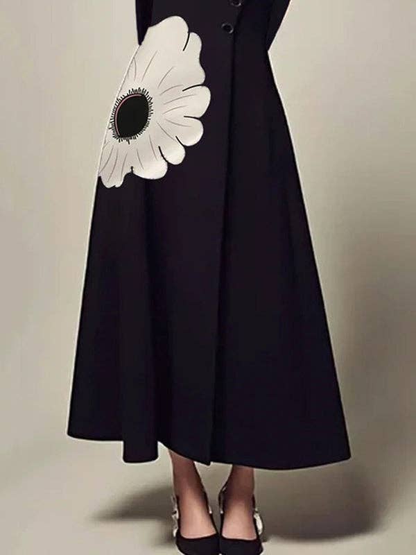 OceanusSwim – wholesale Dress – Women's – A-Line Long Sleeves Flower Print High Neck Midi Dresses3