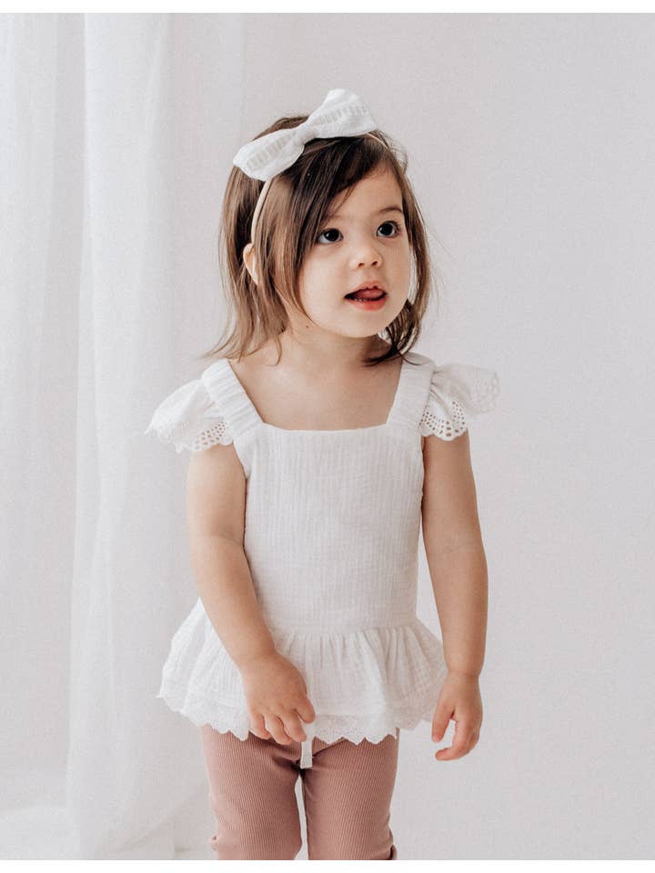 Karibou Kids - Venta al por mayor Camiseta - Niños - Top Peplum de muselina con alas Bella - Blanco