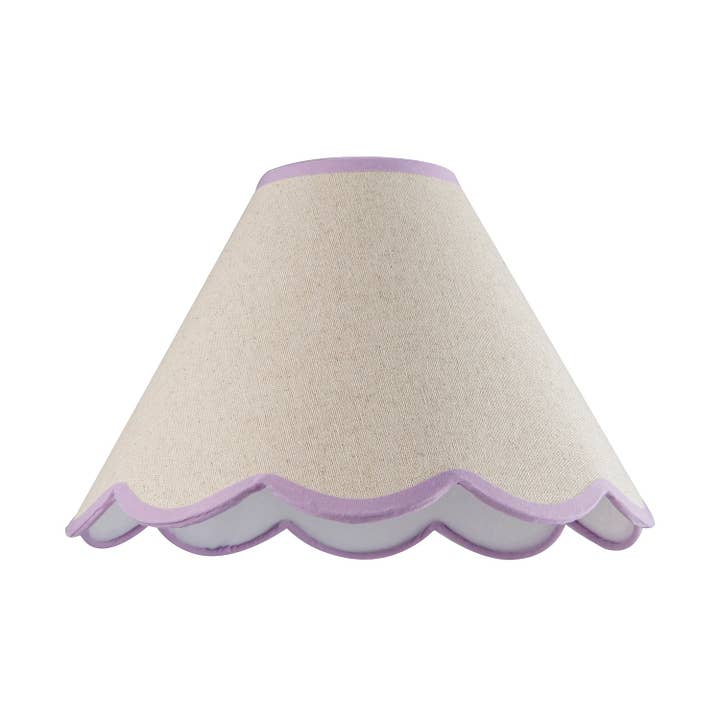 Scallop Edge Natural Textured Linen Coolie Lamp Shade with Lilac Trims for wholesale by Happy Homewares