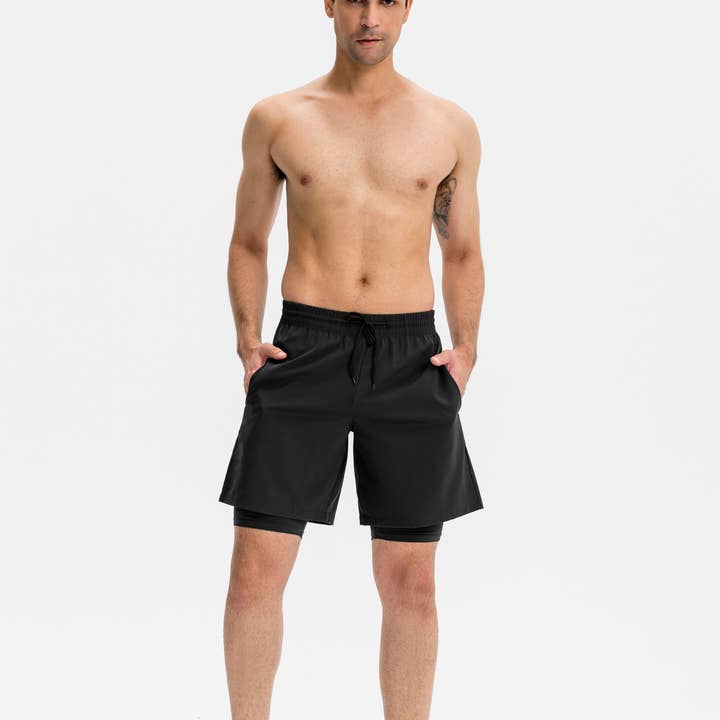 Men's Athletic Training Shorts with Inner Compression Layer for wholesale by Active by Anna-Kaci