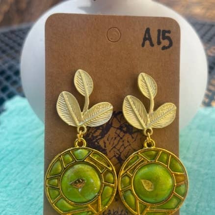 Green gold leaves circles 556 for wholesale by WEARABLES BY B LLC