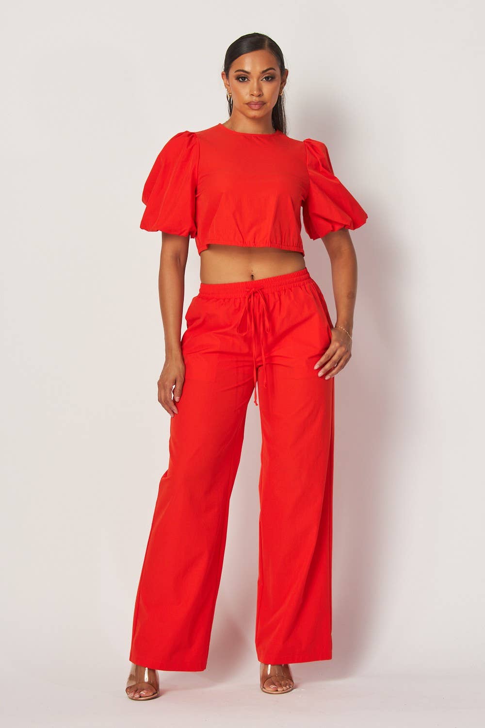 Hot & Delicious – wholesale Top & pants set (NOT Loungewear) – Women's – Tori Bubble Sleeve Crop Top & Pants Set (HDC32475)10