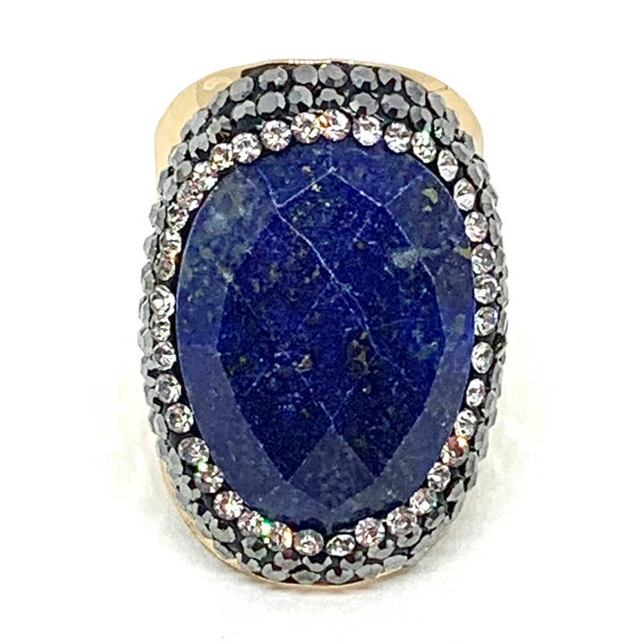 BAGUE STRASS DORÉ LAPIS LAZULI pour la vente par Hypnochic
