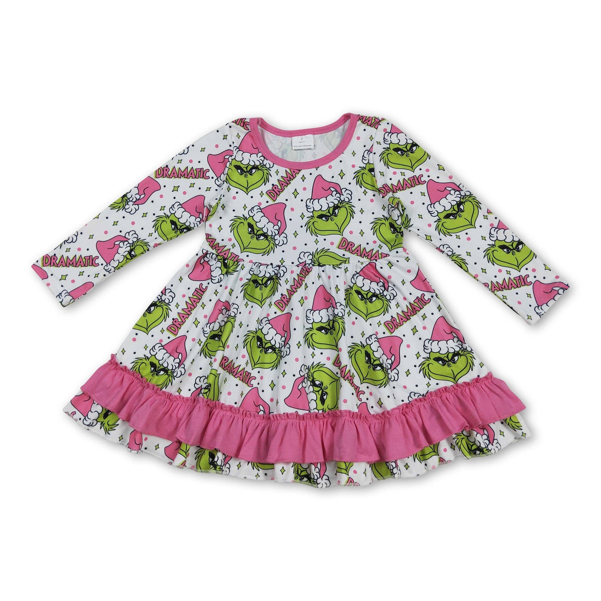 Yawoo Garments - Vente Robe – enfant - Robes de filles à manches longues avec volants, chapeau de Noël rose, visage vert0