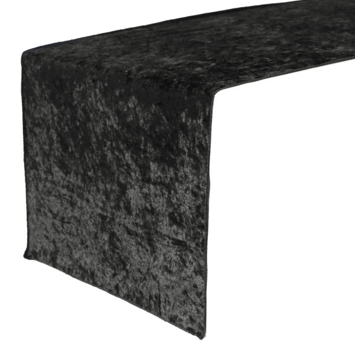 14 x 108 Inch Crushed Velvet Table Runner Black for wholesale by YOUR CHAIR COVERS