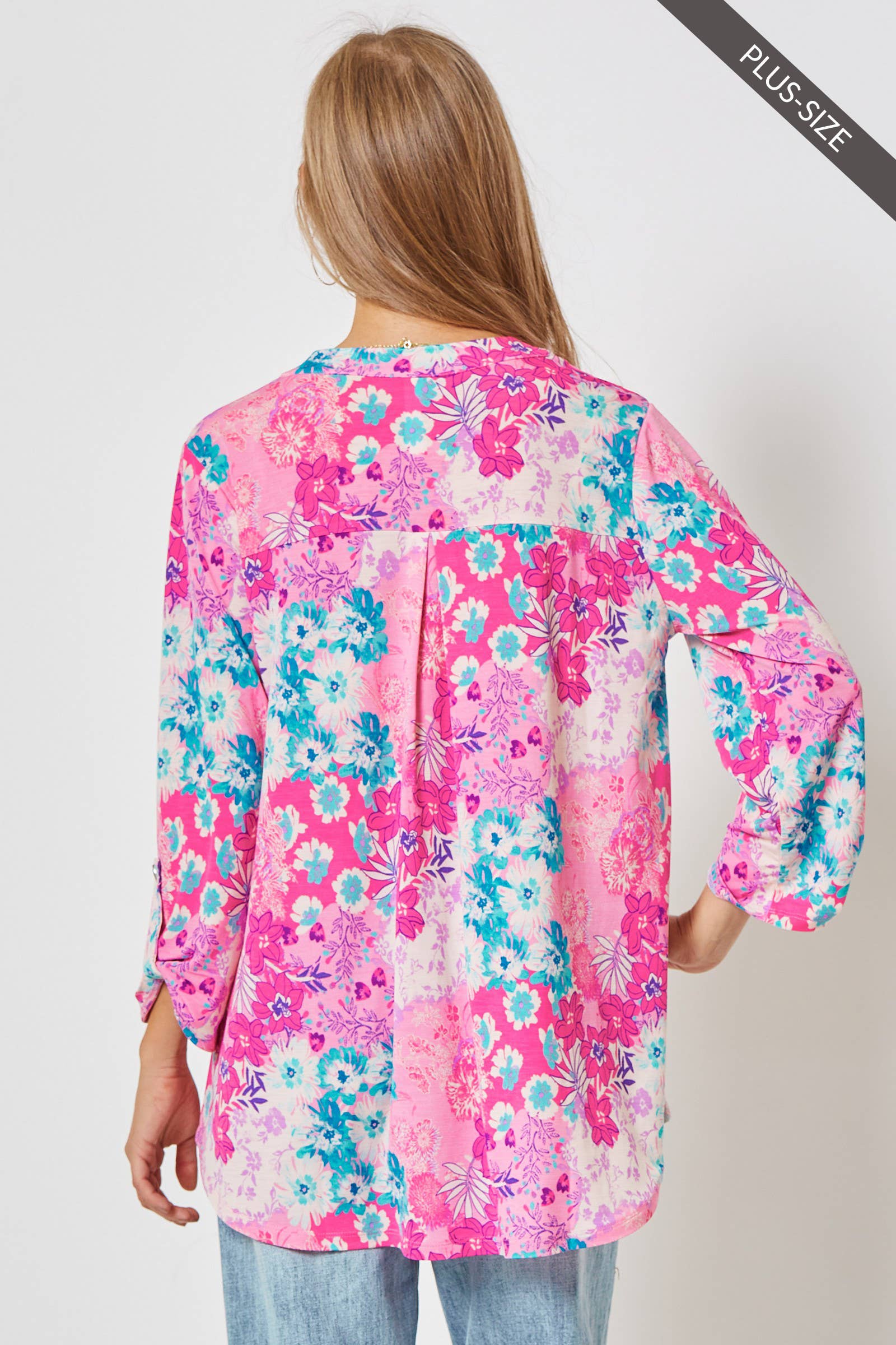 Rosa Top senza pieghe LIZZY con maniche a 3/4 PLUS SIZE in vendita all'ingrosso su Faire3