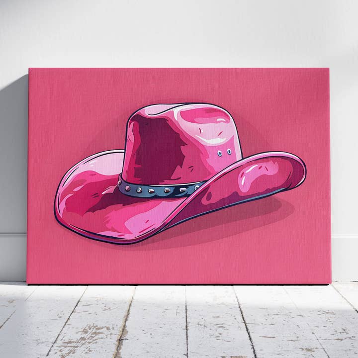 Bold Pink Cowboy Hat - Framed Canvas Wall Art Print for wholesale by House Prints