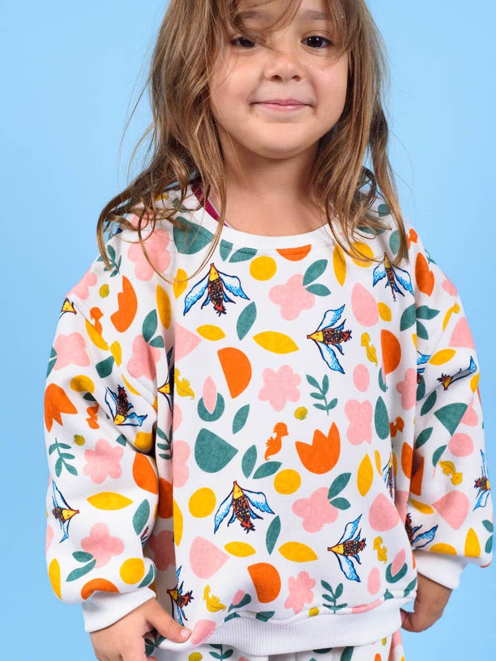 Oversized Cotton Kids Sweatshirt Slightly Cropped - Flying Fish for wholesale by Ayuna