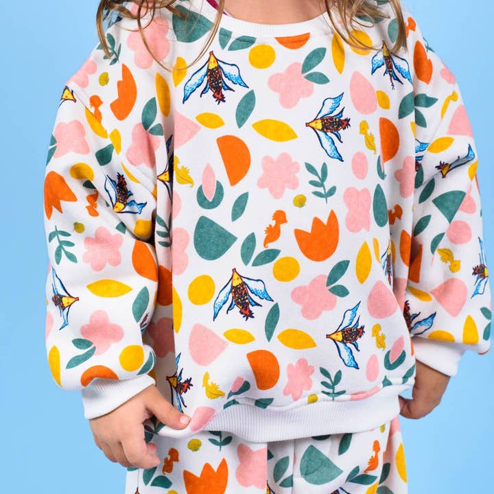 Ayuna - Wholesale Sweatshirt - Kids - Oversized Cotton Kids Sweatshirt Slightly Cropped - Flying Fish0