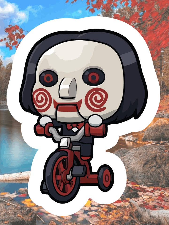 Jigsaw, Cute, Horror Cartoon, Waterproof Sticker, Hydroflask for wholesale by Crazilyhumbledesigns