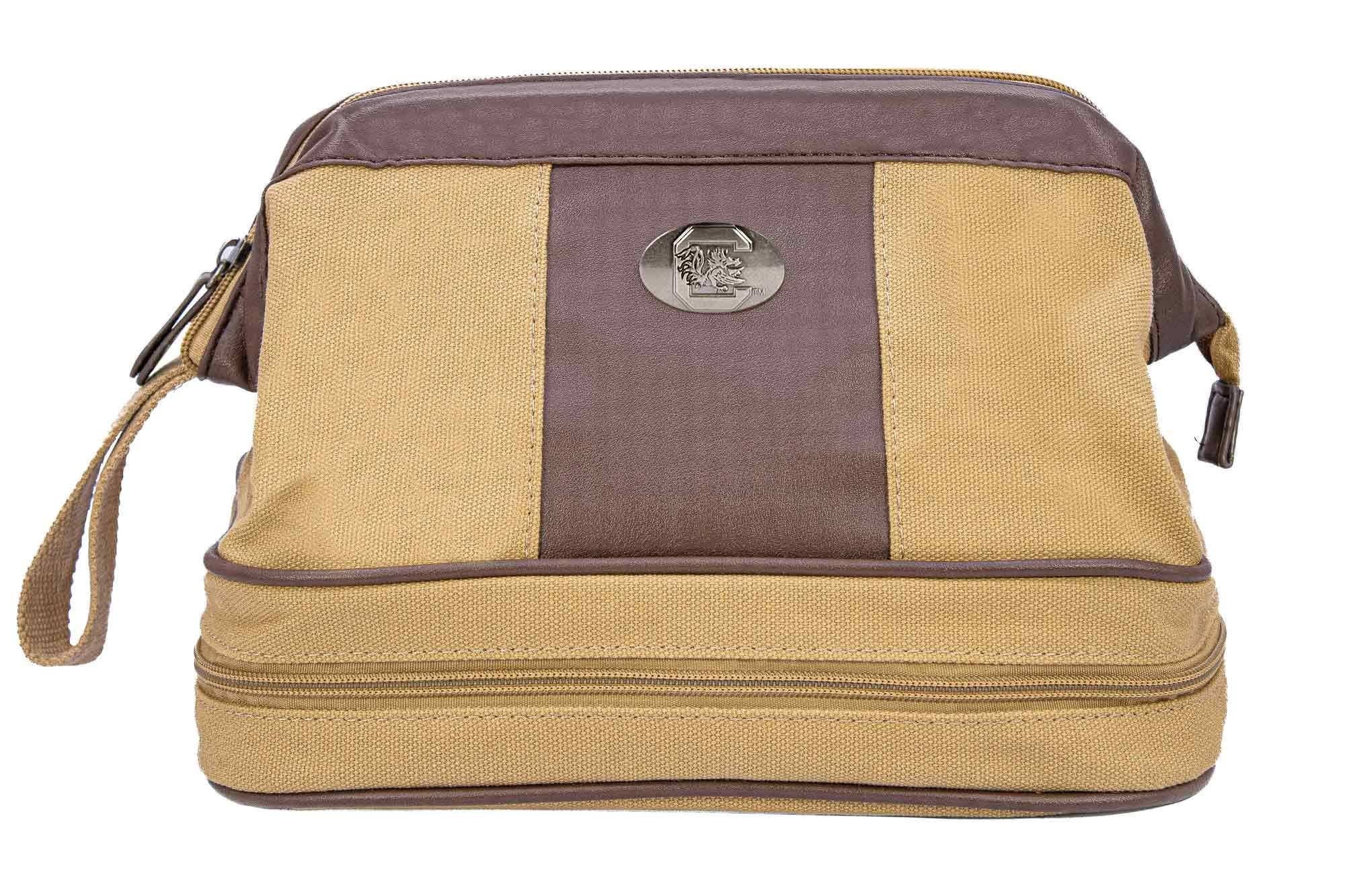 Khaki USC Gamecocks Men's Canvas Toiletry Bag. for wholesale on Faire1