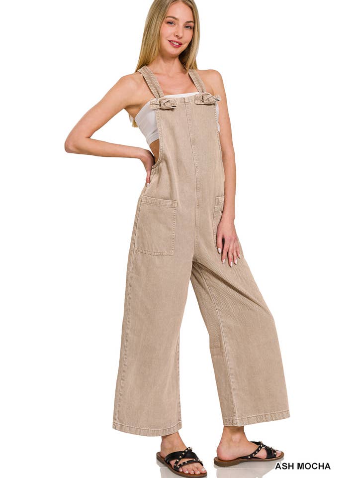 42POPS - Wholesale Jumpsuit - Women's - ..1013 Washed Knot Strap Pockets Jumpsuit SI-263488