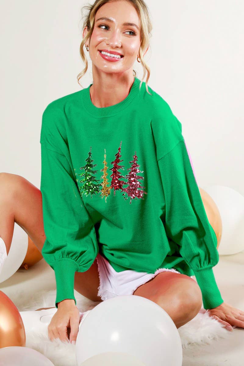 Vine & Love - Wholesale Knitted jumper – Women′s - Christmas Tree Sequin Accent Knitted Sweater VT8148415