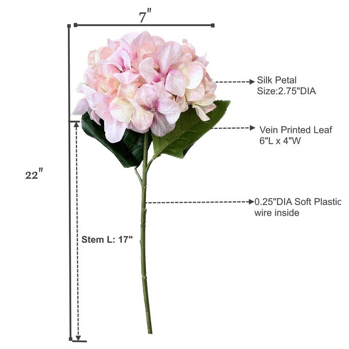 Angel Isabella - Wholesale Artificial Flowers - 22" Artificial Hydrangea-7" bloom