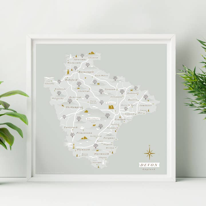 Impresión del mapa de Devon para venta al por mayor de Britain Illustrated