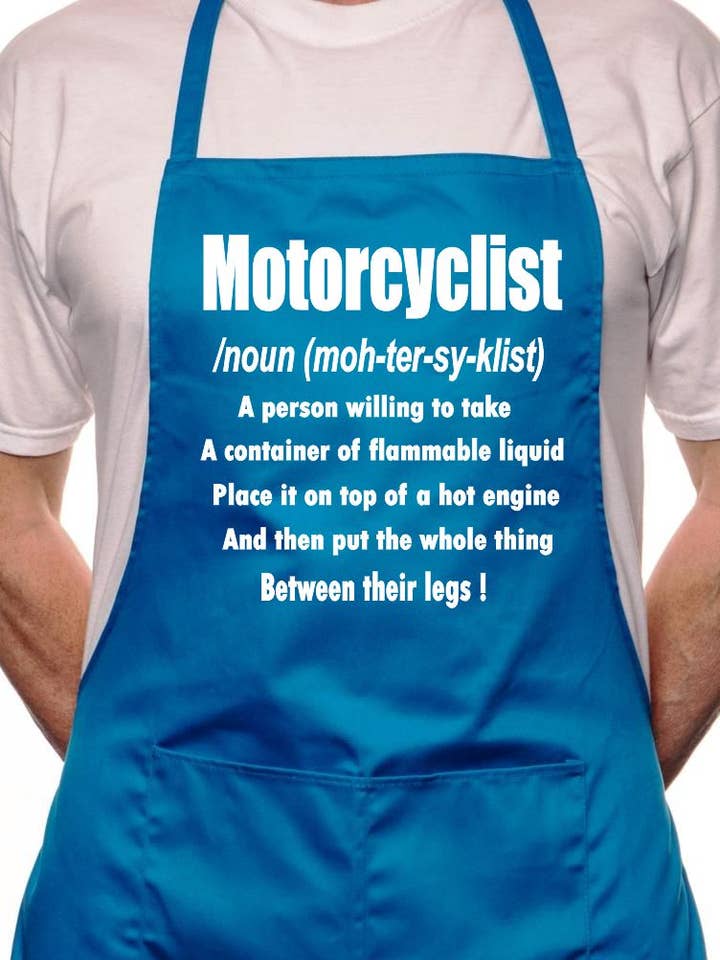Motorcyclist Definition Of BBQ Cooking Apron for wholesale by Print4U