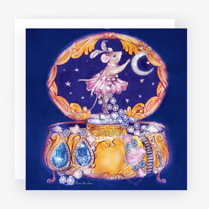 Mouse Jewellery Box Illustrated Greeting Card (148mm Square) for wholesale by Alexandra Rose Illustration