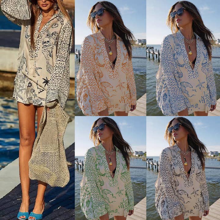 Stilfuldt afslappet todelt satinsæt med blomsterprint for engroshandel hos Halcyon Outfitters®