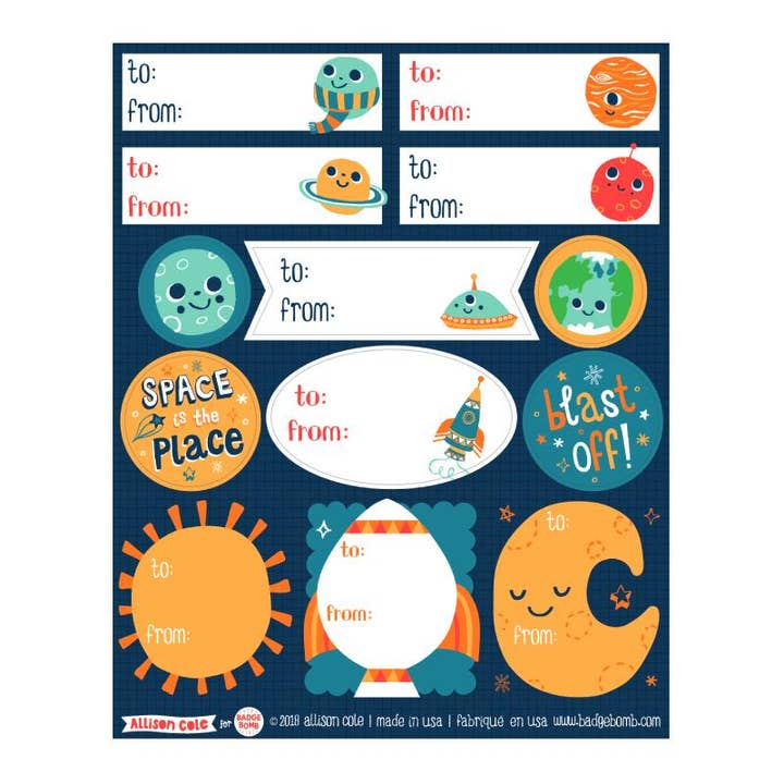 Space Gift Label Sticker Sheets for wholesale by Badge Bomb