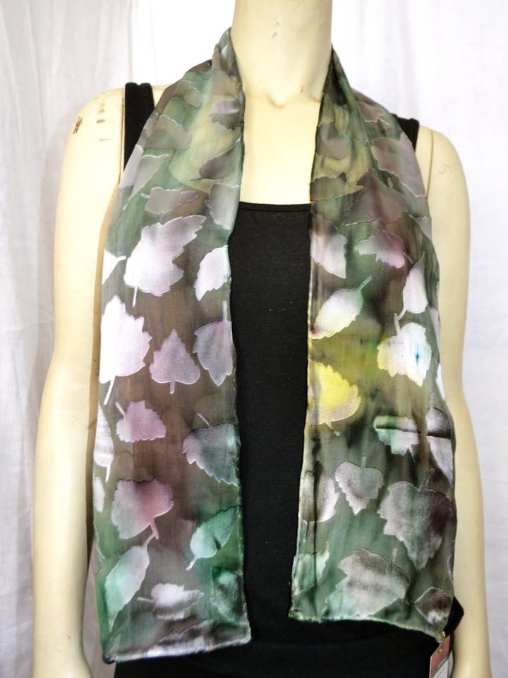 Autumn leaves devore Scarf for wholesale by Poshaq Hand Painted Silk