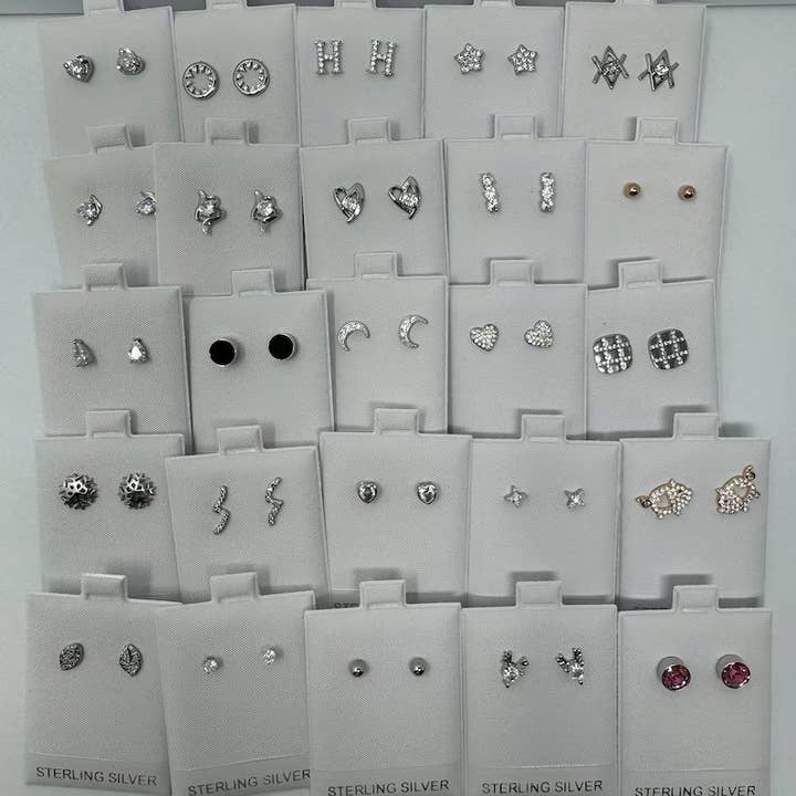 ZEHN WHOLESALE LLC - Wholesale Stud/Post Earrings - Assorted S925 Sterling Silver Plated Mini Stud Earrings