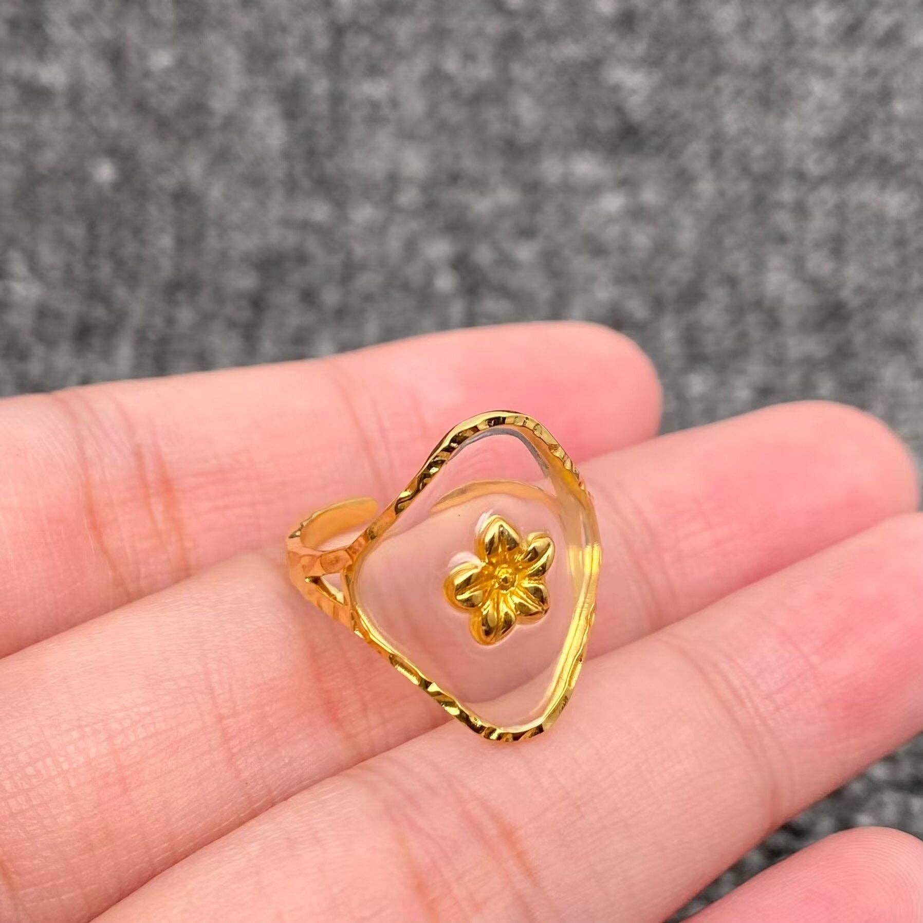 Mio Queena - Wholesale Cocktail/Statement Ring - Translucent Resin 18K Golden S.Steel Adjustable Ring - FGS0