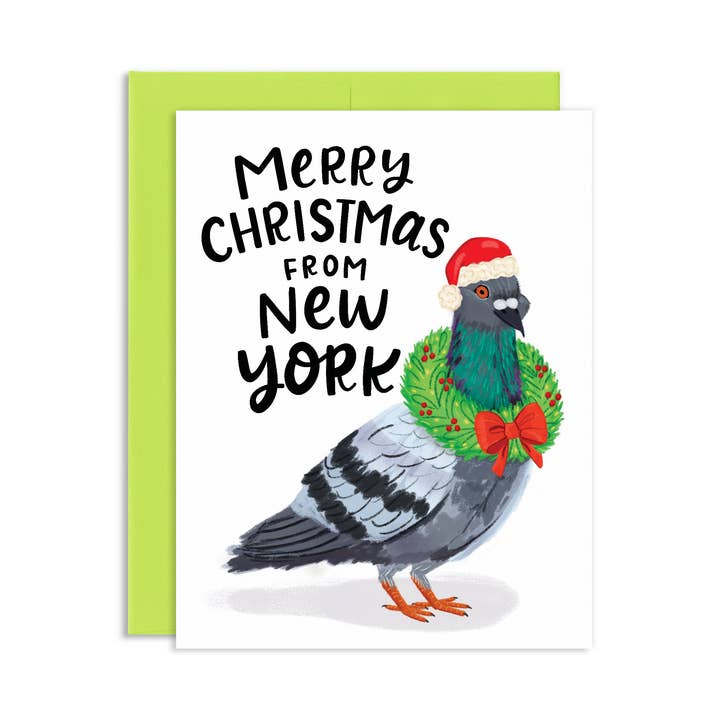 Joyeux Noël Pigeon de New York - Carte de Vœux de Noël pour la vente par Grey Street Paper