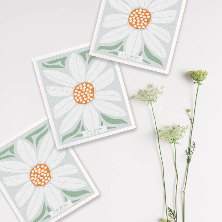 Set of 3 Swedish Dishcloth: Single Daisy for wholesale by Paper Baristas