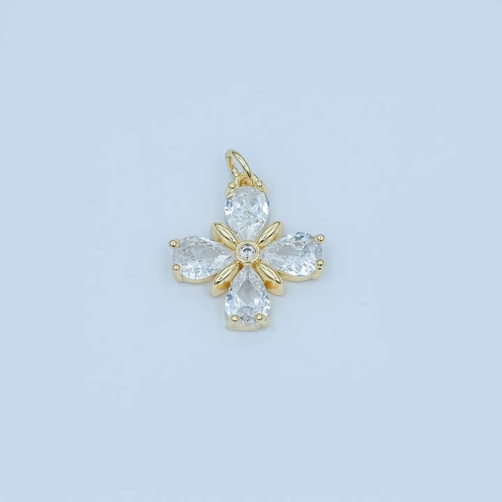 24K Guld Fyldt Klar CZ Blomst Kløver Charm | C791 for engroshandel hos Aim Eternal