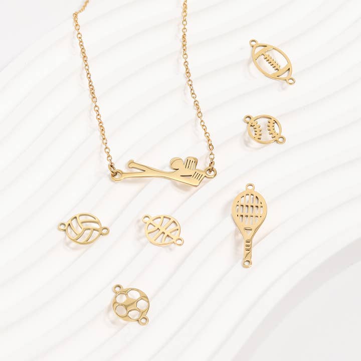 WJW - Wholesale Individual Charm/Pendant - 18K Gold PVD Stainless Steel Football Connector Charm