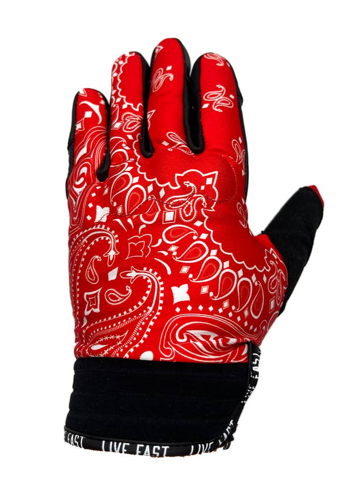 Red Paisley Motorcycle Gloves for wholesale by Live Fast Gear