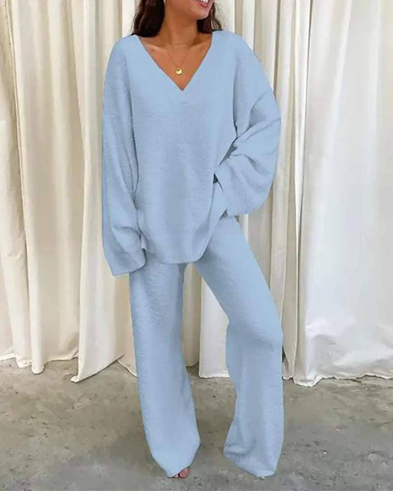 Fashion Combination - Wholesale Top & Pant Set (NOT Loungewear) - Women's - v neck long sleeve casual top pants set6
