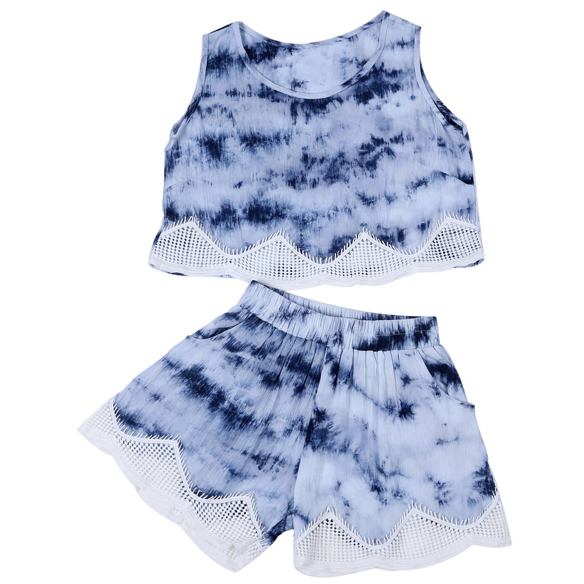 Mad Style - Wholesale Top & Short Set - Kids - Blue Brocade Hem Top + Short Set0