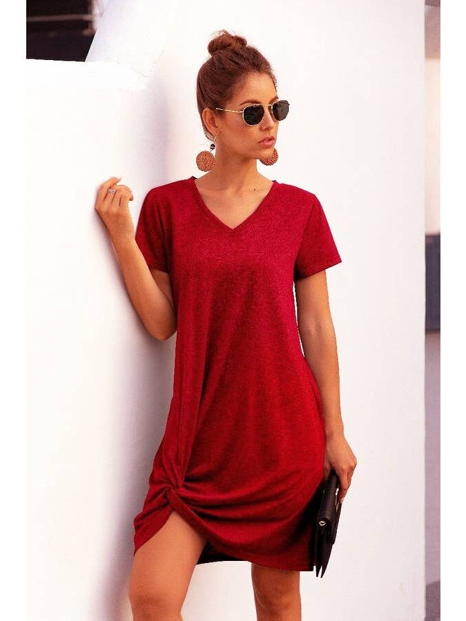 Supreme Fashion - Wholesale Dress - Women's - V Neck Short Sleeve T-Shirt Dresses - Clearance2