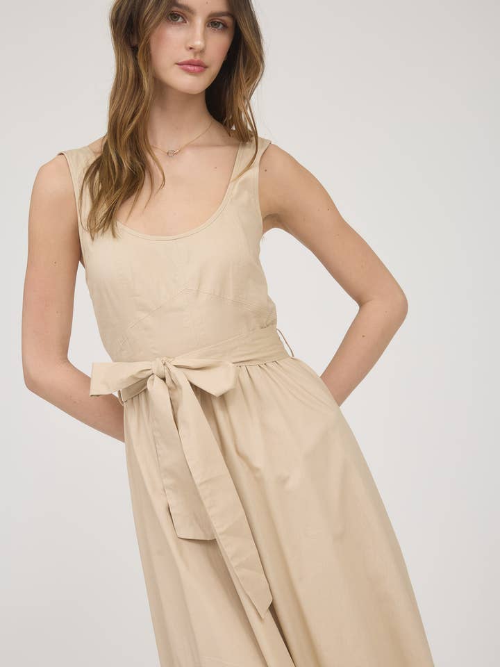 Blu Pepper - Wholesale Dress - Women's - SLEEVELESS BELT TIE STRAP A-LINE MIDI DRESS