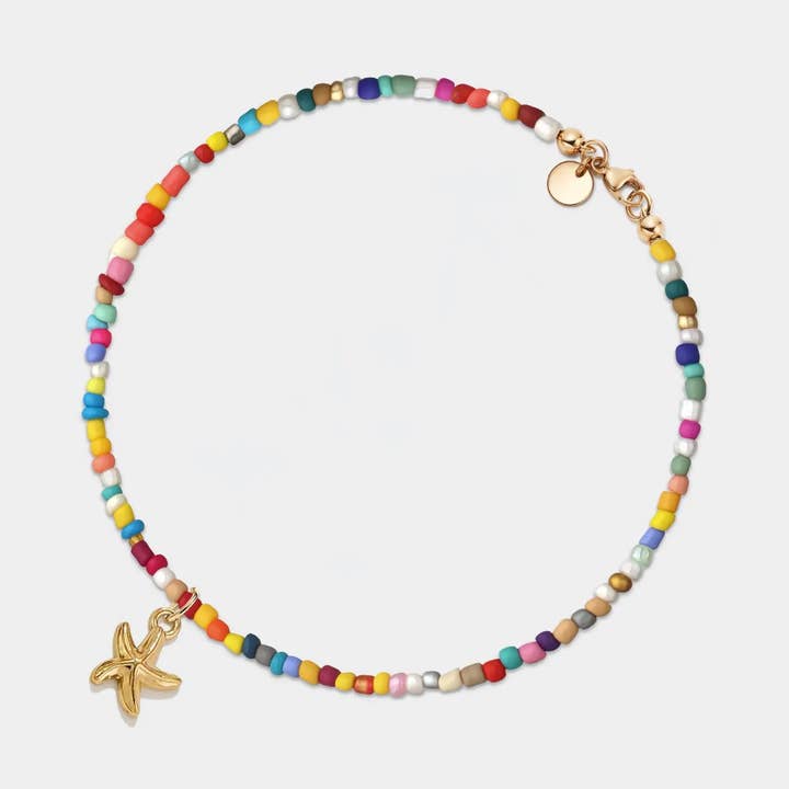Boho Starfish Rainbow Bead Beach Anklet in Stainless Steel for wholesale by Perimade & Co. LLC