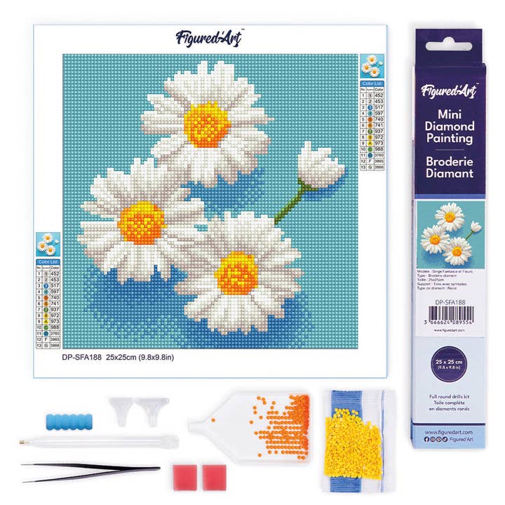 Mini quadro diamantato 25x25 cm - Lovely White Daisies per la vendita all'ingrosso da parte di Figured'Art