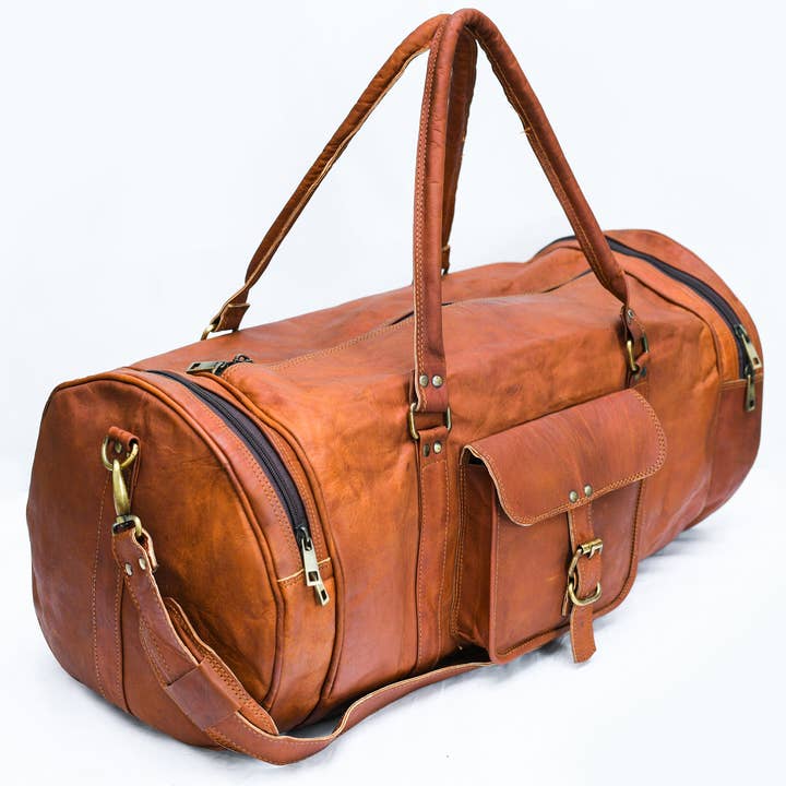 Sac de voyage rond extra large en cuir véritable pour le week-end pour la vente par urbanhide