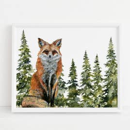 Jennie Kilcup Watercolors - Wholesale Art Print - Foxy Tree Line Print