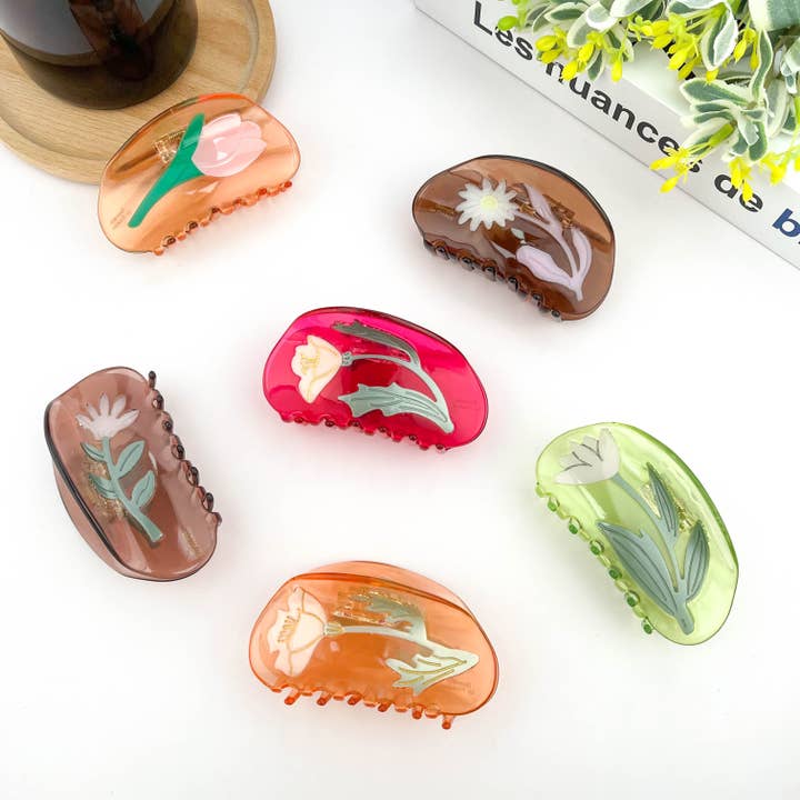 TheDivaSoap - Wholesale Hair Clip - Women's - Semi-Circular Floral Hair Clip, Springtime Acetate Claw Clip
